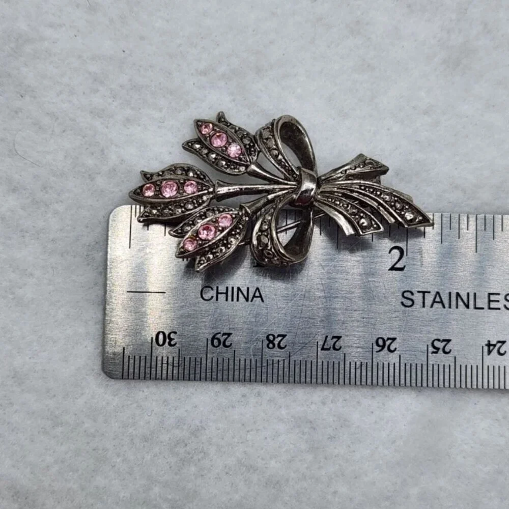 Vintage Avon Pink Tulip Bouquet Brooch Pin Rhinestones Silver Tone Cottage